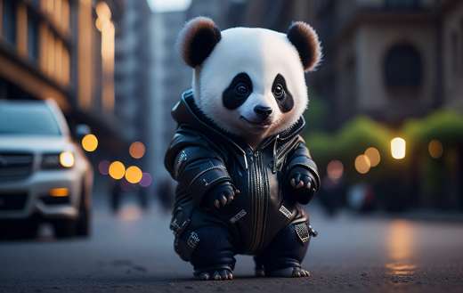Baby panda in leather attire