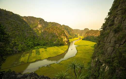 Rock mountain river paddy field