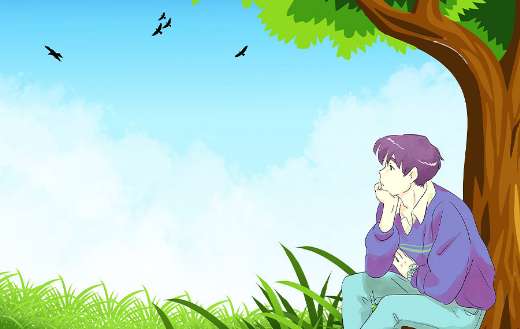 Young boy alone field meadow