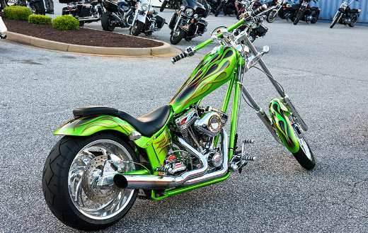 Green naked chopper motorcycle