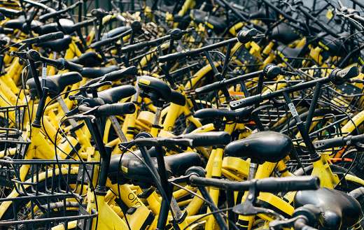 Peking China yellow bike lot