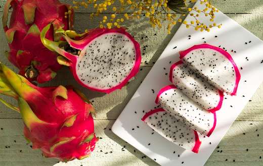 Sliced dragon fruits on ceramic plate puzzle