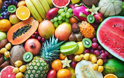 Assorted colorful ripe tropical fruits puzzle