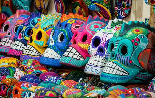 Colourful skulls street market Mexico online