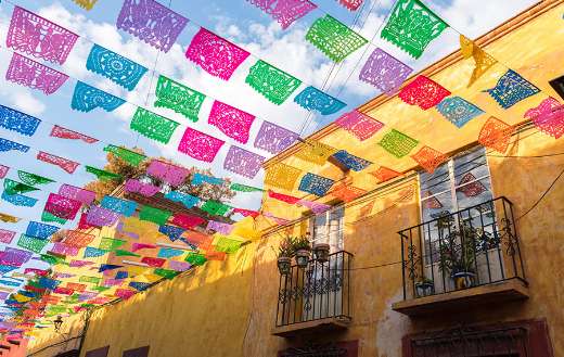 Colorful paper flags street San Miguel de Allende Mexico