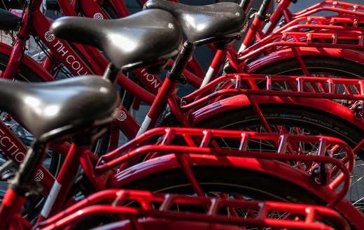 Red bicycles parked