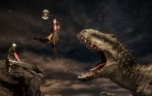 Warrior battle dinosaur