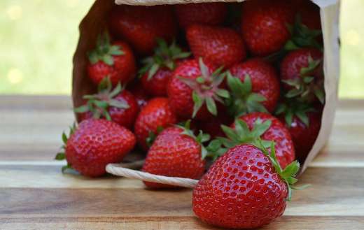 Paper bag with strawberries