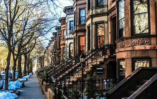 Row of brownstone park slope winter afternoon