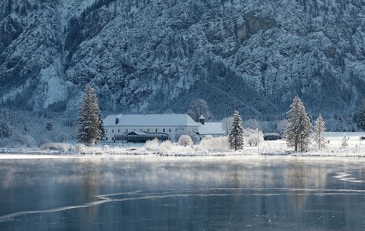 House bank frozen lake