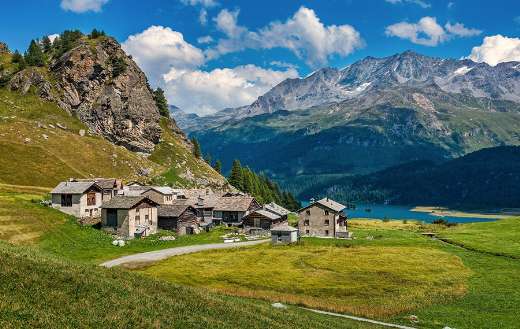 Alps village fields landscape