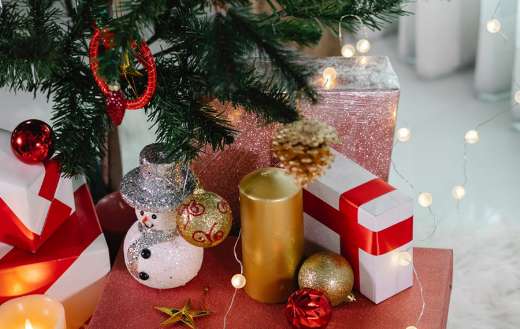 Christmas decorations under green 