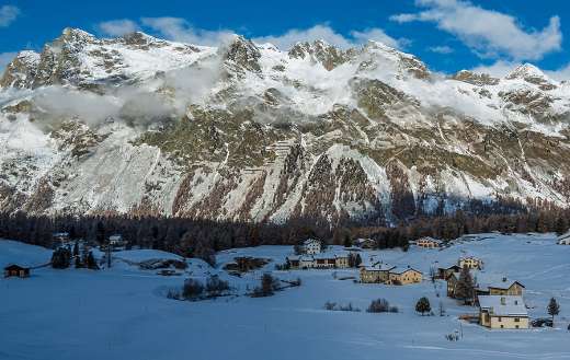 Winter mountains village