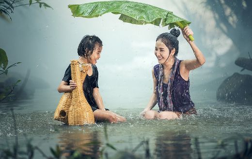 Leaf umbrella under the rain