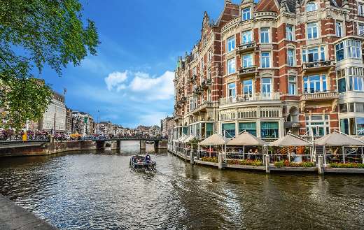Amsterdam canal and restaurant