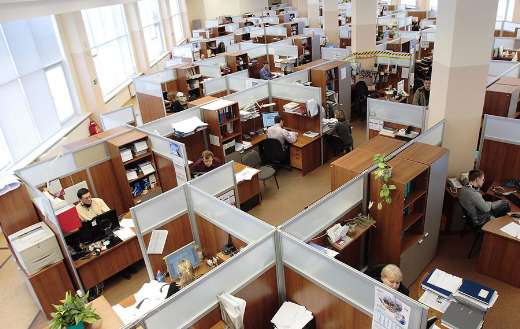Office cubicles with employees