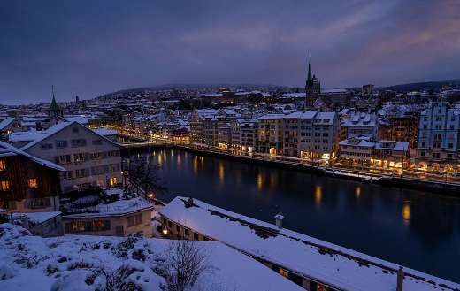 Evening winter looks Zurich City