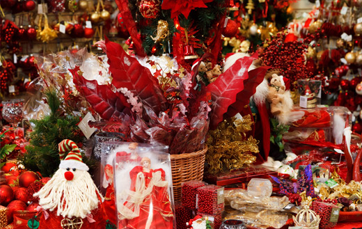 Christmas decorations in a store
