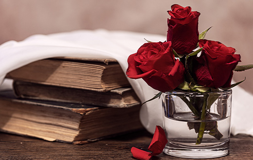 Roses red old books wedding