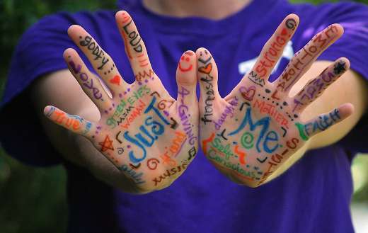 Palm colorful meaningful words markers