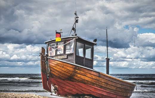Fishing boat on land