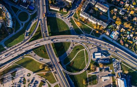 Aerial photo of buildings and roads