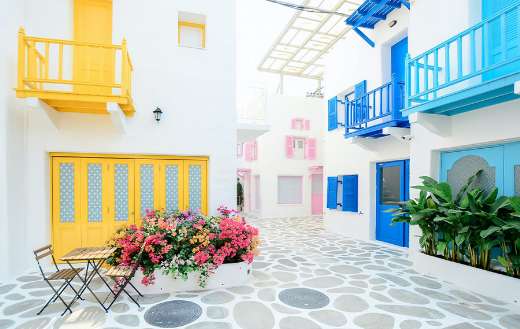 Colorful terrace buildings online