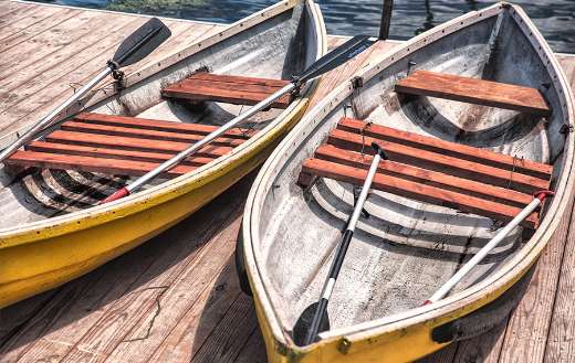 Canoes on a dock online