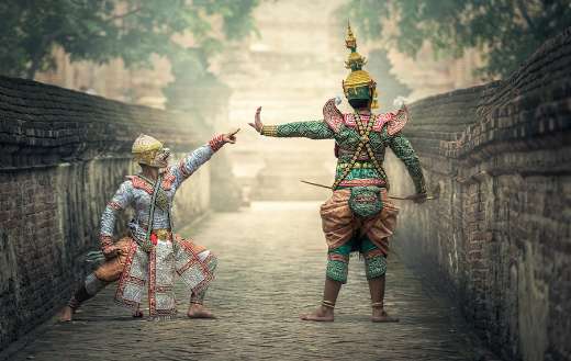 Two asian masks uniform for dance