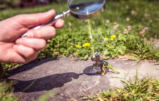 Person holding magnifying glass online