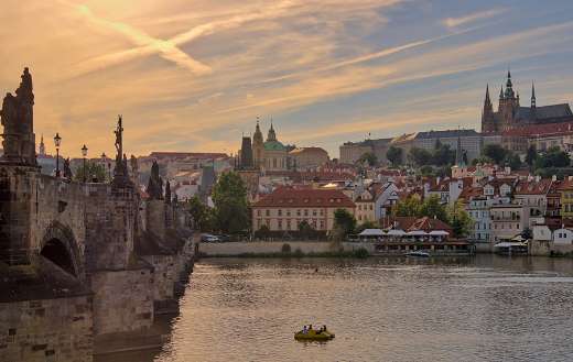 Cityscape Charles bridge Prague