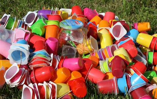 Colorful plastic cups recycling garbage waste