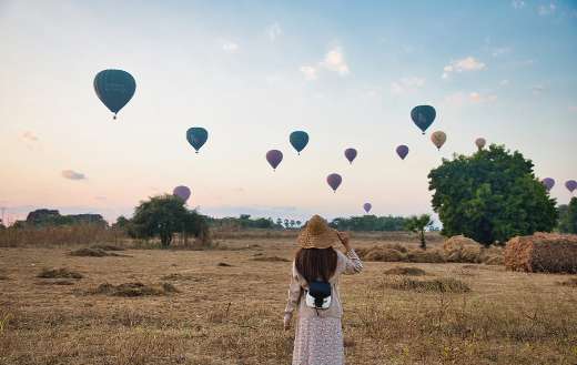 Hot air balloons in the field