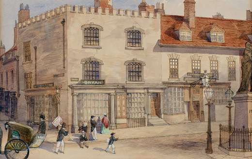 Painting of gray and brown building puzzle