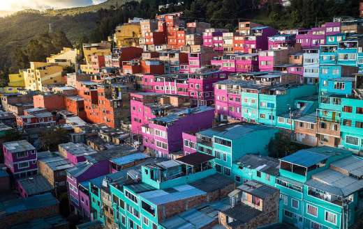 Aerial view of city buildings