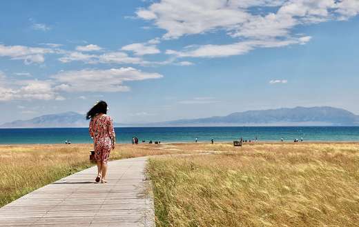 Field meadow pathway lake tourists puzzle