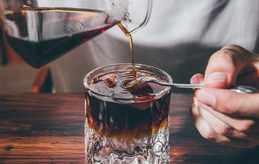 Preparation hand pouring brewed coffee