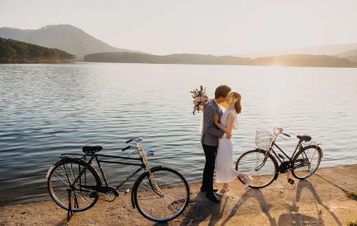 Romantic happy couple kissing