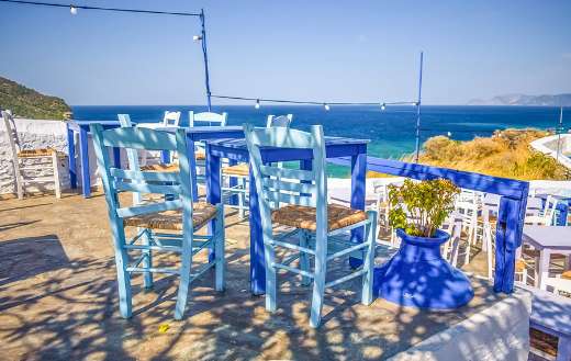 Nice chairs tables color beautiful view Greece