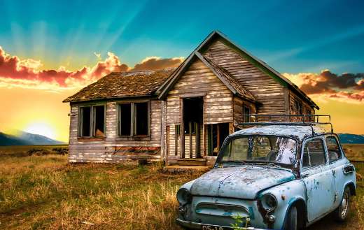 Old abandoned house car puzzle