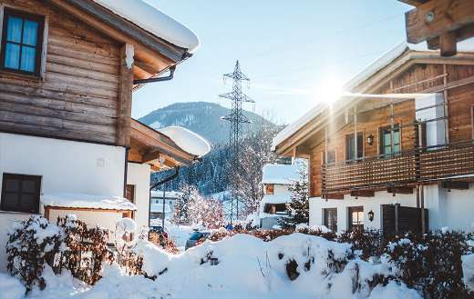 Houses in city during winter