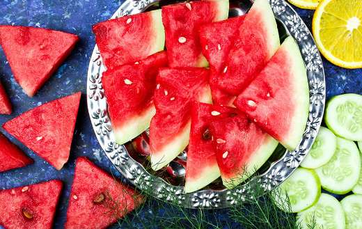 Sliced watermelon on bowl