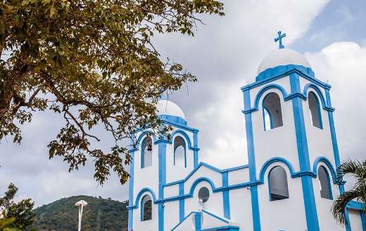 White blue concrete church Chalan Colombia
