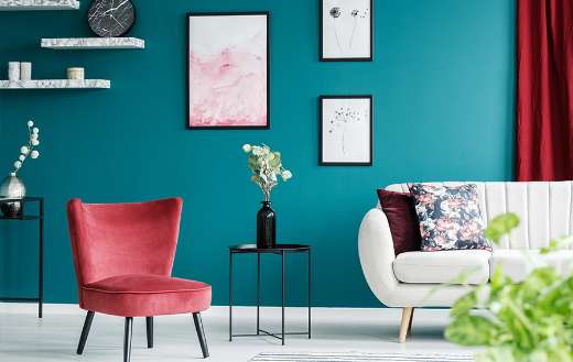 Armchair sofa paintings table living room interior