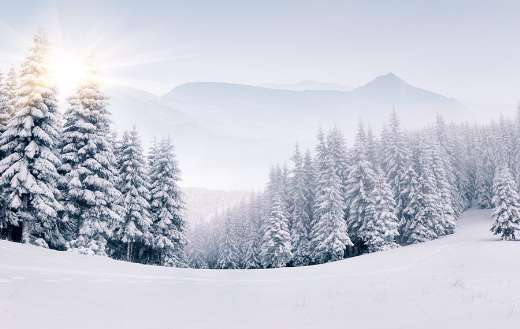Panorama of foggy winter mountains puzzle
