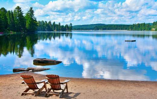 Wooden deck chairs shore lake Canada online