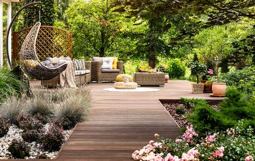 Wooden terrace surrounded by greenery puzzle