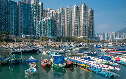 Boats on seashore Hongkong