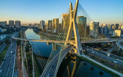 Suspension bridge cable styled Sao Paulo city Brazil