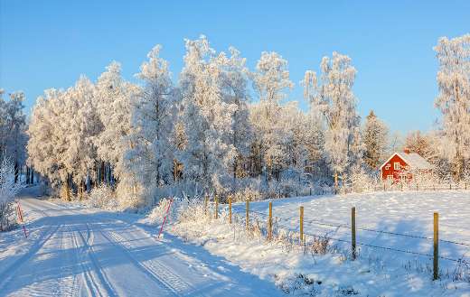 Winter away with red holiday home rural surrounding